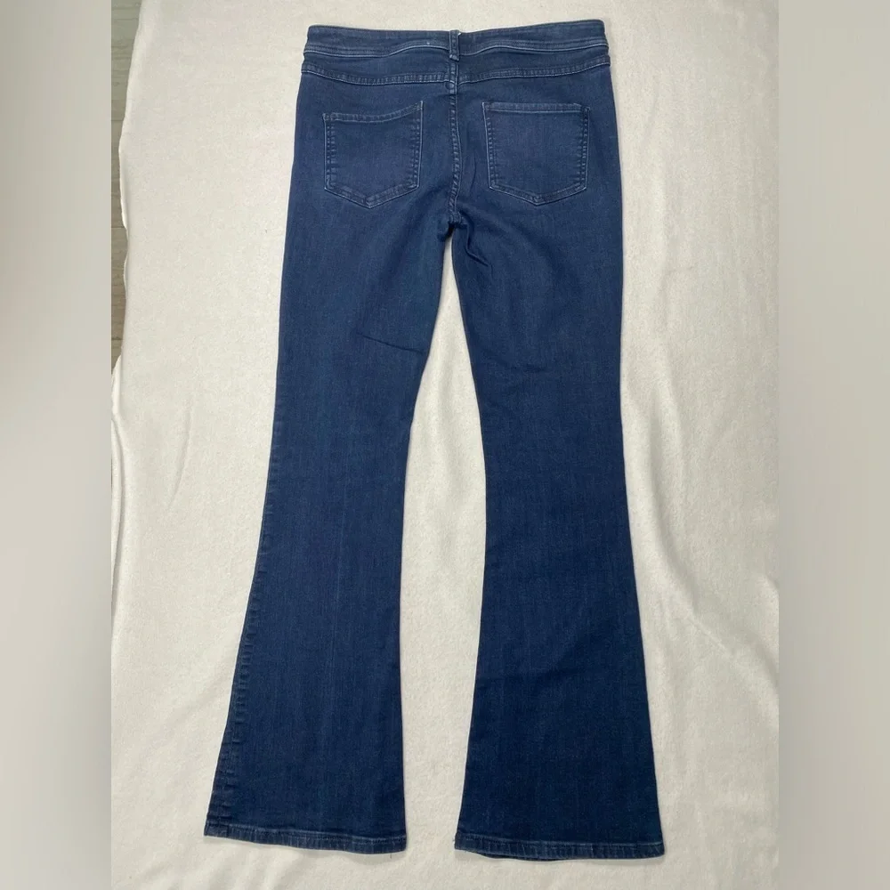Free People Kaye Mid Rise Flare Jean Dark Wash Exposed Button Fly Size 30